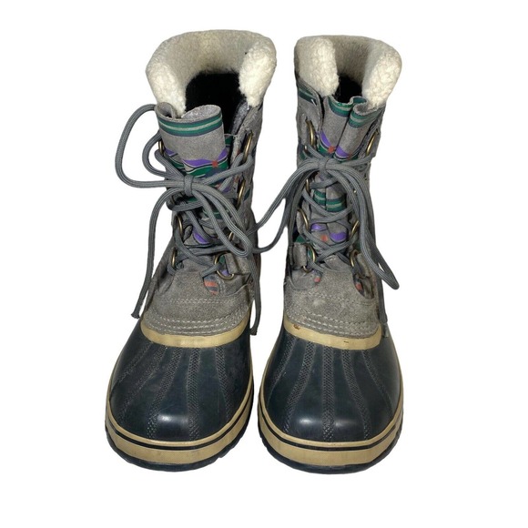Sorel Duck Boots Women Aztec Winter Waterproof Lined Insulated Sz 10 Gray - Picture 5 of 11